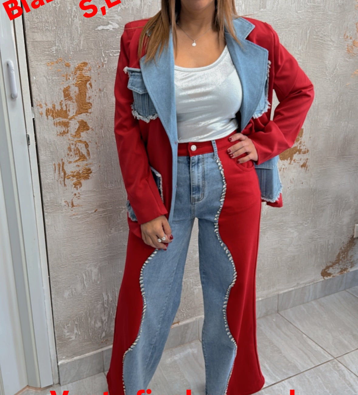 Fabiola Denim & Red Blazer