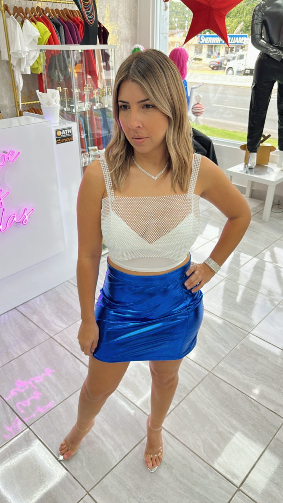 Mini metalic blue skirt